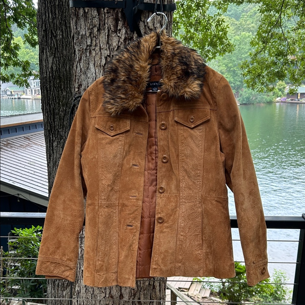 Brown Suede Jacket with Faux Fur Collar